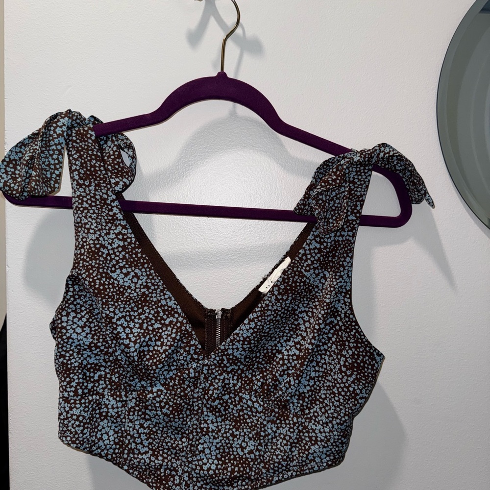 La Hearts Brown and Blue Corset Tank Top